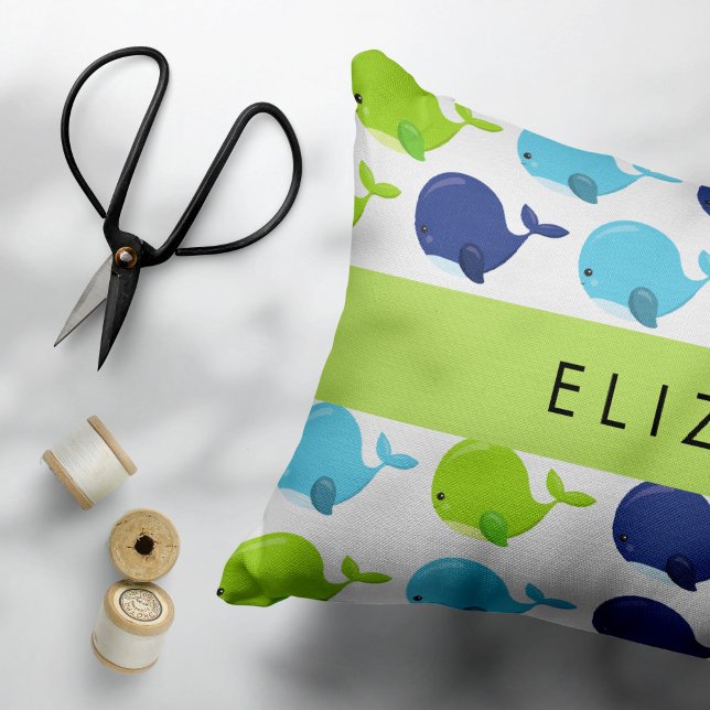 Pattern Of Whales, Cute Whales, Your Name Decorative Cushion (Creator Uploaded)