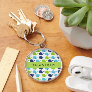 Pattern Of Whales, Cute Whales, Your Name Key Ring