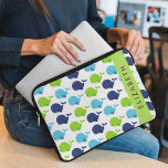 Pattern Of Whales, Cute Whales, Your Name Laptop Sleeve<br><div class="desc">Cute,  fun and adorable pattern with blue and green whales. Modern and trendy gift,  perfect for the whale lover in your life. Personalise by adding your name,  nickname,  monogram or initials.</div>