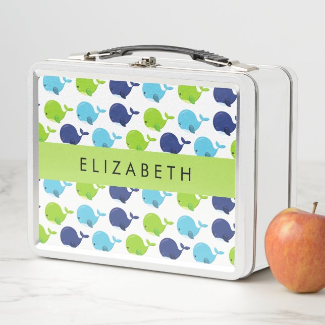 Pattern Of Whales, Cute Whales, Your Name Metal Lunch Box (In Situ)
