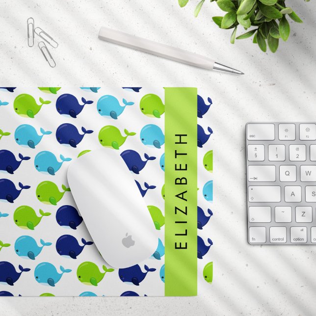 Pattern Of Whales, Cute Whales, Your Name Mouse Mat (Creator Uploaded)