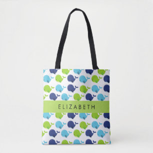 Pattern Of Whales, Cute Whales, Your Name Tote Bag
