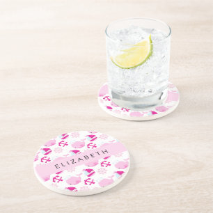 Pattern Of Whales, Pink Whales, Your Name Coaster