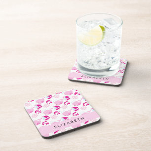 Pattern Of Whales, Pink Whales, Your Name Coaster