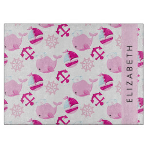 Pattern Of Whales, Pink Whales, Your Name Cutting Board