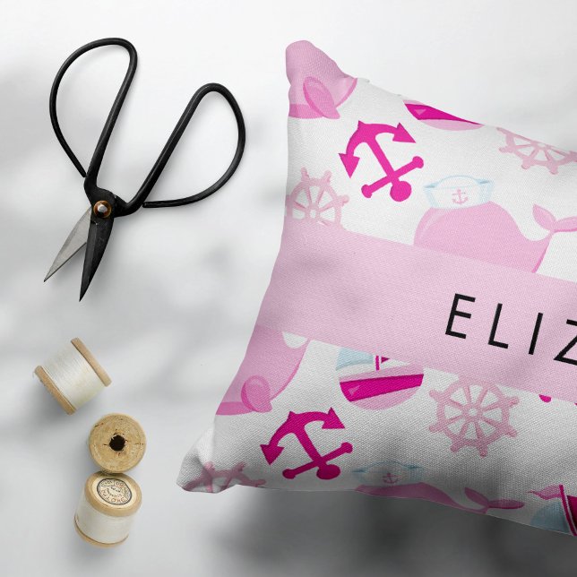 Pattern Of Whales, Pink Whales, Your Name Decorative Cushion (Creator Uploaded)