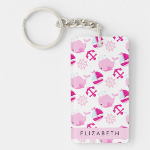 Pattern Of Whales, Pink Whales, Your Name Key Ring