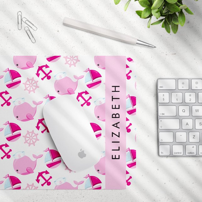 Pattern Of Whales, Pink Whales, Your Name Mouse Mat (Creator Uploaded)