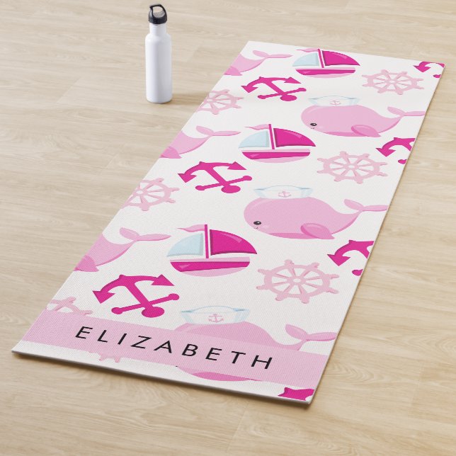 Pattern Of Whales, Pink Whales, Your Name Yoga Mat (In Situ)
