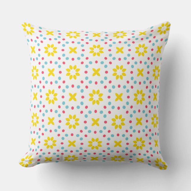 pattern of yellow flowers and red and blue dots cushion (Front)