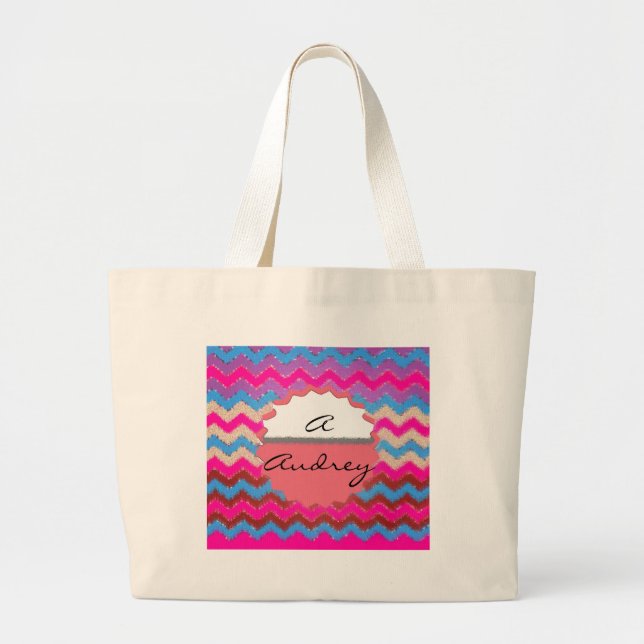 Pattern Office Party Peace Chevrons Monogrammed Large Tote Bag (Front)