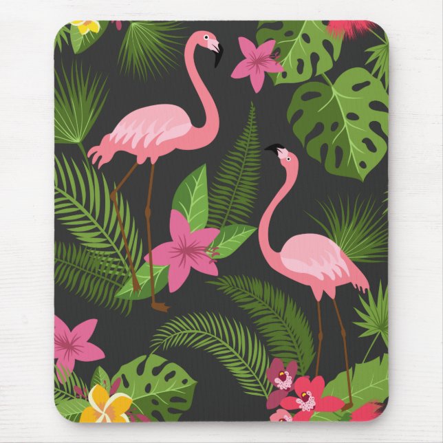 Pattern Peacock Pink with Flower  Mouse Mat (Front)
