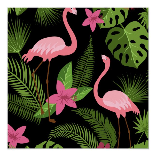 Pattern Peacock Pink with Flower    Poster (Front)