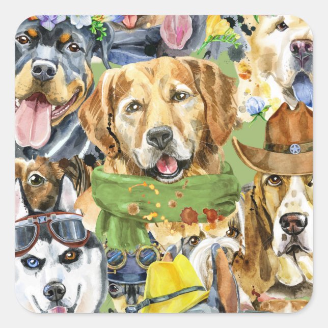 Pattern Pets Dogs Animals Lover   Square Sticker (Front)
