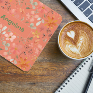 Pattern  pink watercolor botanical coral mouse pad