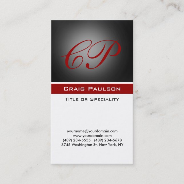 Pattern Red Black White Monogram Business Card (Front)