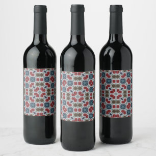 Pattern Red, Blue, Green on Grey Cosy Red Wine Label