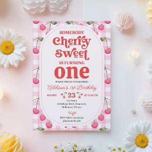 Pattern Red Someone Cherry Sweet Birthday Invitation