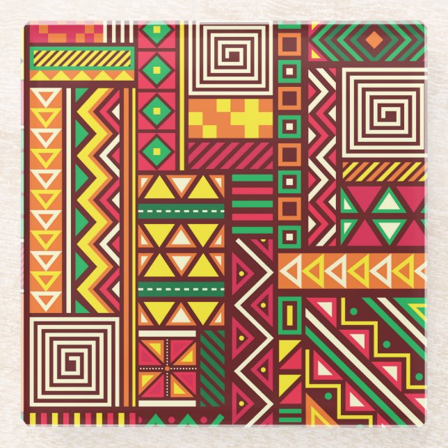 Pattern Representing Unity, Liberation, & Wealth Glass Coaster (Front)
