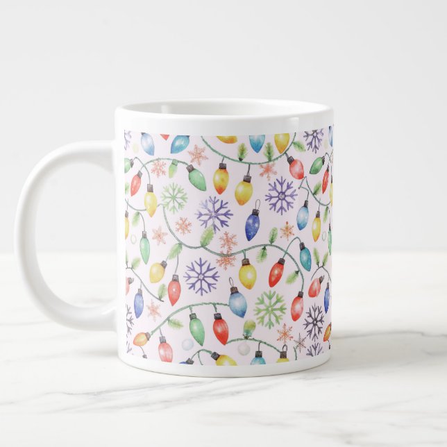 Pattern Retro Christmas Lights Large Coffee Mug (Left)
