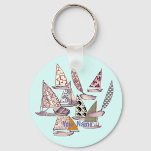 Pattern Sailboats  Key Ring