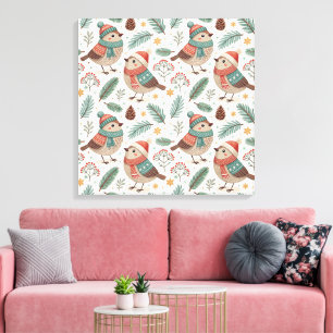 Pattern Scandinavian Christmas Birds Canvas Print
