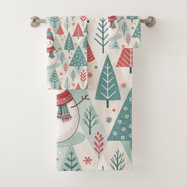Pattern Scandinavian Snowman Bath Towel Set (Insitu)