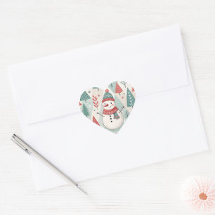 Pattern Scandinavian Snowman Heart Sticker