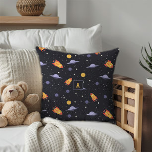 Pattern space lavender orange black monogram cushion
