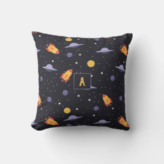 Pattern space lavender orange black monogram cushion