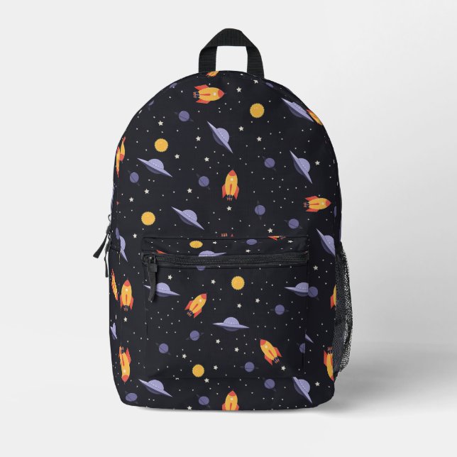 Pattern space lavender orange black printed backpack (Front)