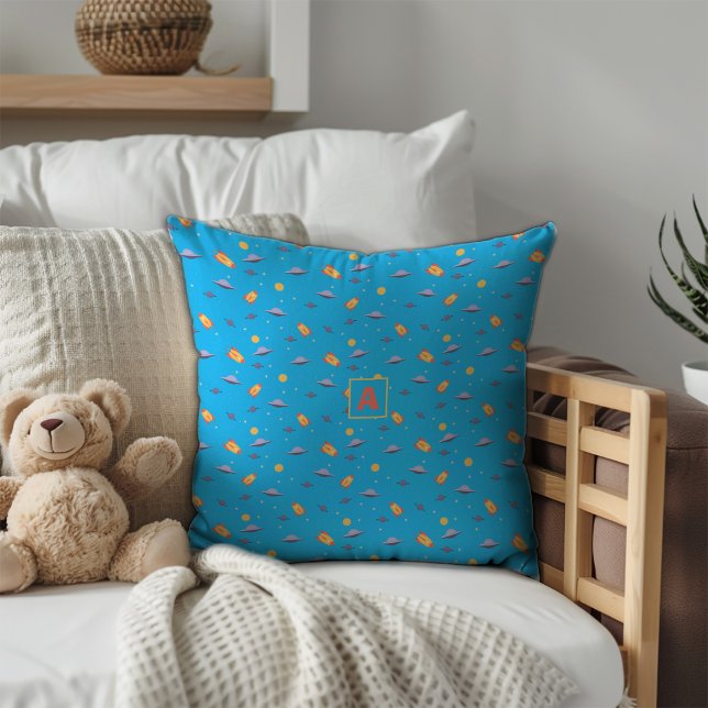 Pattern space lavender orange turquoise  initial cushion (Pattern space lavender orange turquoise initial throw pillow.)