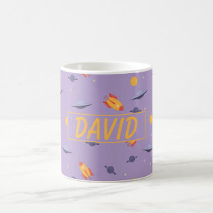 Pattern space orange lavender name coffee mug