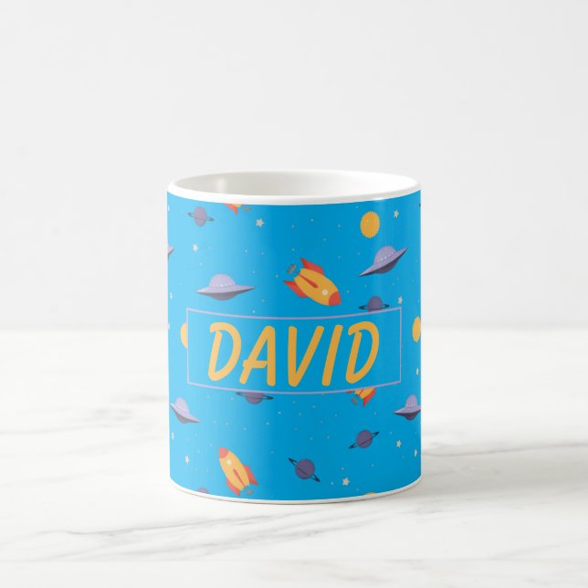 Pattern space  orange turquoise name coffee mug (Center)