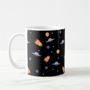 Pattern space ufo orange black coffee mug