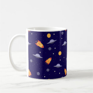 Pattern space ufo orange blue coffee mug