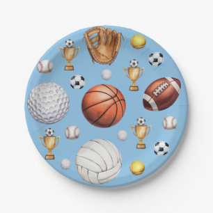pattern sports themed soccer tennis baseball paper plate