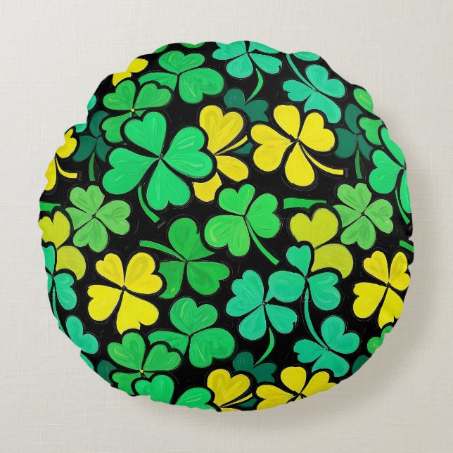 Pattern St. Patrick's Day Clovers Round Cushion (Front)