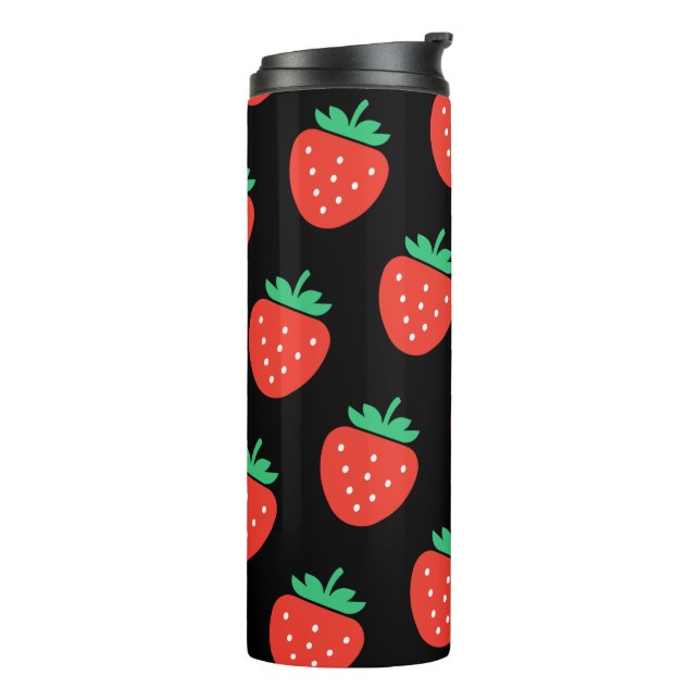pattern strawberries black thermal tumbler (Rotated Left)