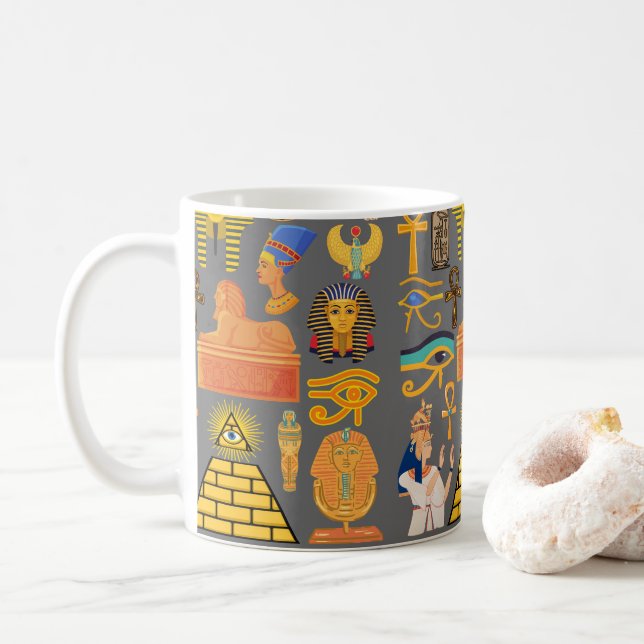 Pattern Symbol Ancient Egyptian Hieroglyphic  Coffee Mug (With Donut)