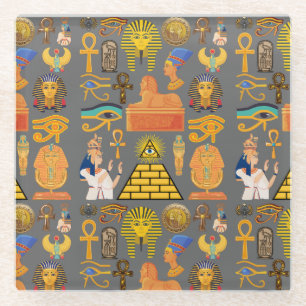 Pattern Symbol Ancient Egyptian Hieroglyphic Glass Coaster