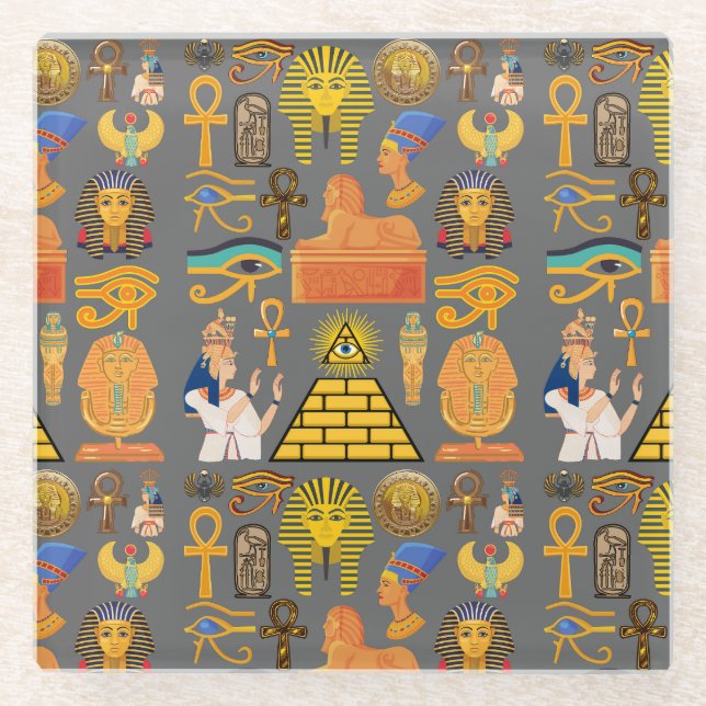 Pattern Symbol Ancient Egyptian Hieroglyphic  Glass Coaster (Front)