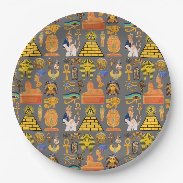 Pattern Symbol Ancient Egyptian Hieroglyphic  Paper Plate (Front)
