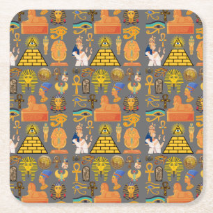 Pattern Symbol Ancient Egyptian Hieroglyphic Square Paper Coaster