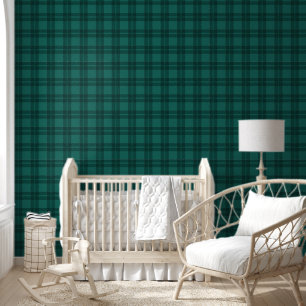 Pattern Teal Green Plaid Checks Room Office Wallpaper