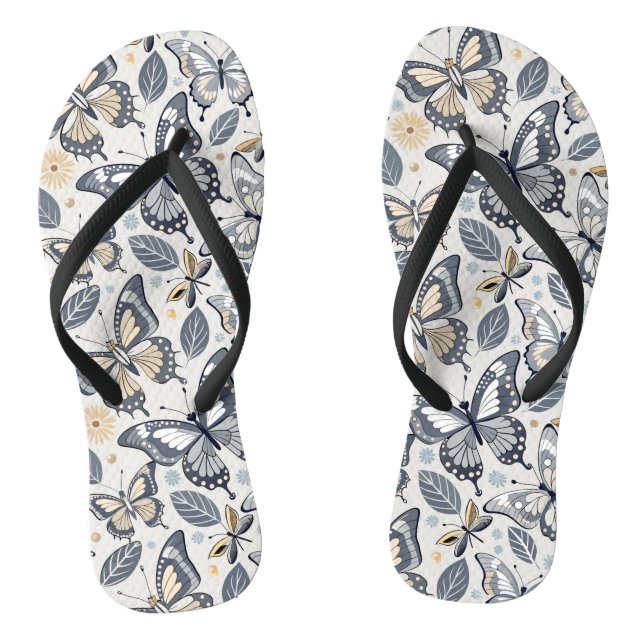 Pattern The Wave of Butterflies Flip Flops (Footbed)