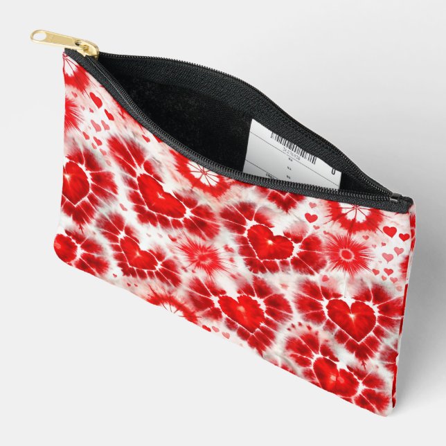 Pattern Tie Dye Red Hearts Accessory Pouch (Open)