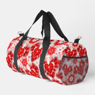 Pattern Tie Dye Red Hearts Duffle Bag