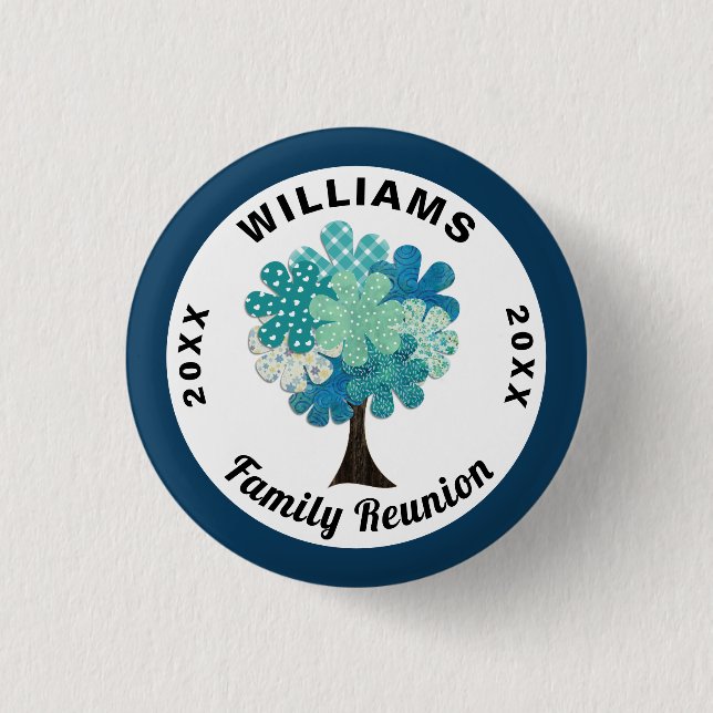 Pattern Tree Family Reunion Blue Green Souvenir 3 Cm Round Badge (Front)