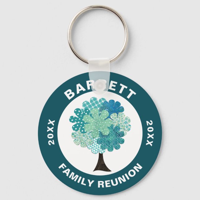 Pattern Tree Family Reunion Blue Green Souvenir Key Ring (Front)